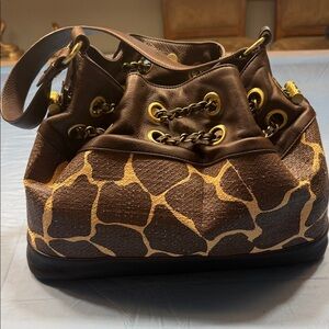 Elaine Turner Giraffe Print Shoulder Bag with Gold Accents